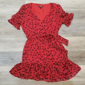 Express Red Dress with black and white flowers